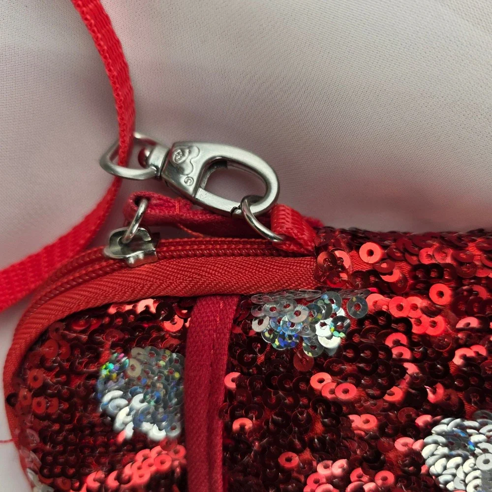 Disney Parks Minnie Mouse‎ Red Silver Sequin Polka Dot Crossbody Bag Bag Small